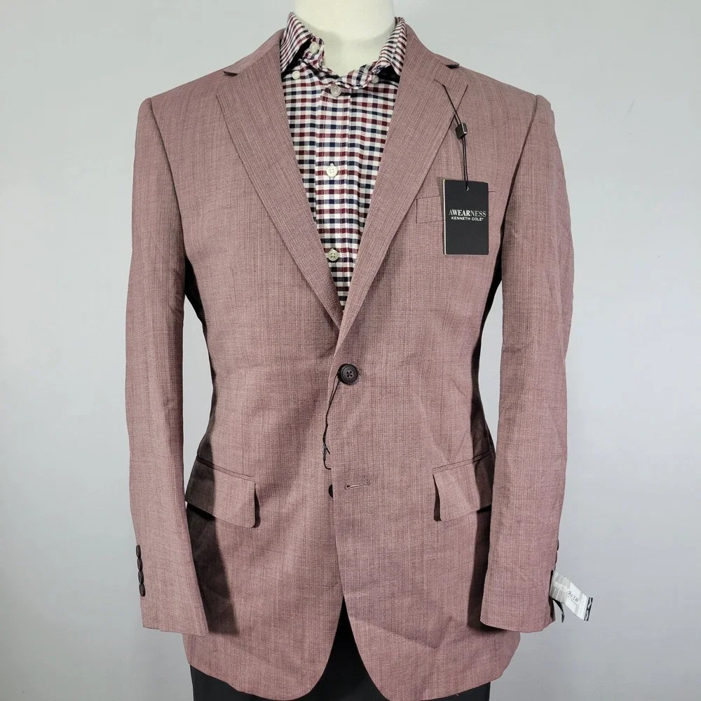 Kenneth Cole Awearness Mens Sport Coat Blazer Two Button Plum Wool Blend 40R NEW